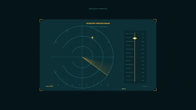 Eccentric frontier radar in teal and amber — radar interface wallpaper at 3840x2160