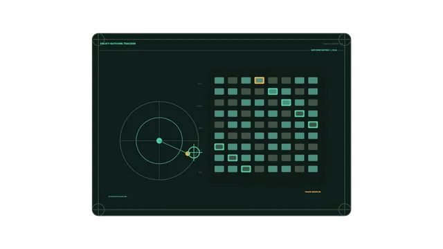 Teal policy outcome tracker with orbital grid — policy tracker wallpaper at 3840x2160