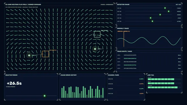 Neon telemetry grid with anomaly traces — telemetry interface wallpaper at 3840x2160