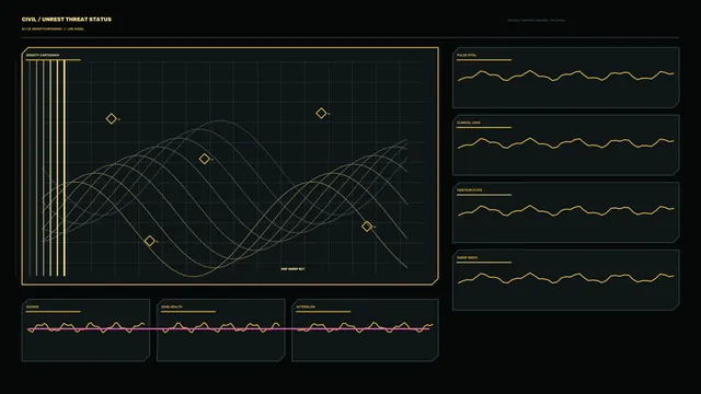 Amber waveform cartogram on a dark grid — data interface wallpaper at 3840x2160