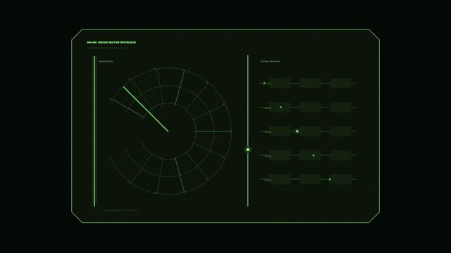 Green orbital interface on a dark grid — green interface wallpaper at 3840x2160