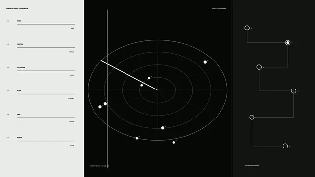 Monochrome radar diagram with orbital nodes — radar diagram wallpaper at 3840x2160