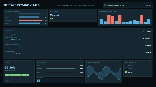 Hydrogen market analytics dashboard in blue — hydrogen wallpaper at 3840x2160