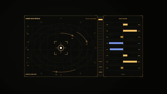 Orbital target grid in amber and blue — orbital diagram wallpaper at 3840x2160