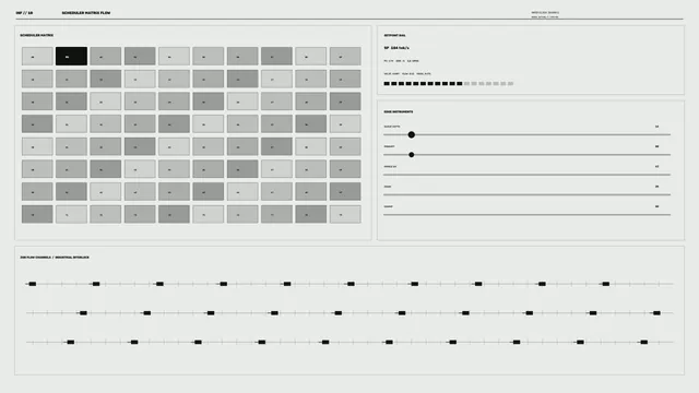 Monochrome scheduler matrix with signal rails — scheduler matrix wallpaper at 3840x2160