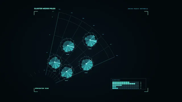 Turquoise radial cluster diagram on dark space — radial chart wallpaper at 3840x2160