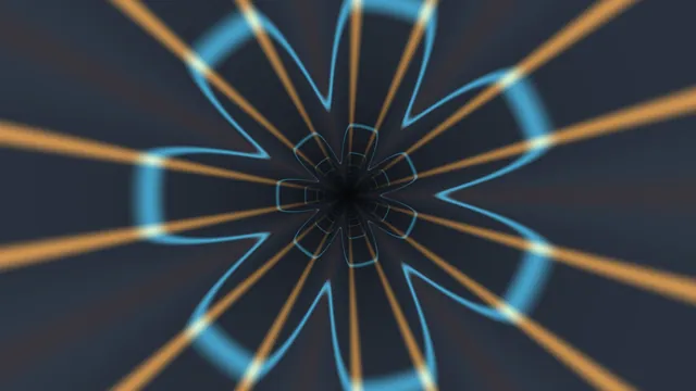 Cyan and amber lines around a dark center — radial geometry wallpaper at 3840x2160