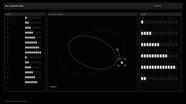 Orbital Triage Interface in Black and White — orbital diagram wallpaper at 3840x2160