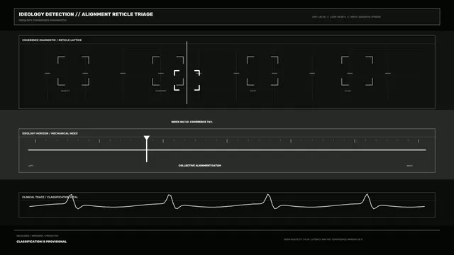 Dark alignment diagnostic with reticle lattice — diagnostic interface wallpaper at 3840x2160