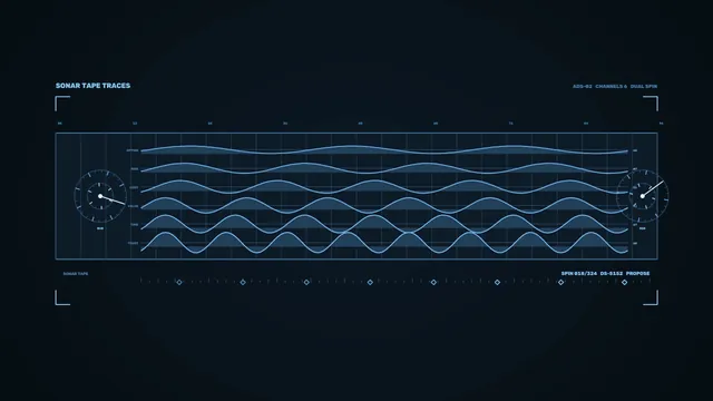 Blue Sonar Waves on a Dark Technical Grid — sonar wallpaper at 3840x2160