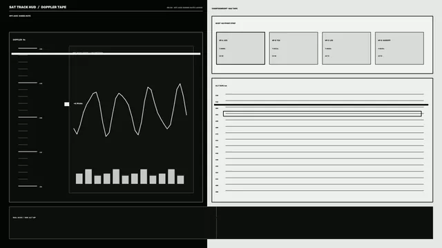 Monochrome satellite telemetry graph and data panels — satellite telemetry wallpaper at 3840x2160