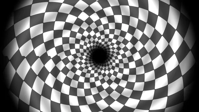 Monochrome checkerboard spiral into darkness — checkerboard wallpaper at 3840x2160