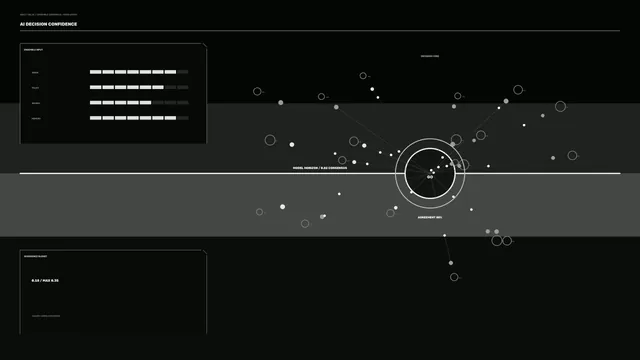 Monochrome Decision Network with Central Dial — decision interface wallpaper at 3840x2160
