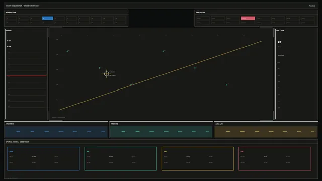 Dark orbital survey dashboard with trajectory line — orbital dashboard wallpaper at 3840x2160