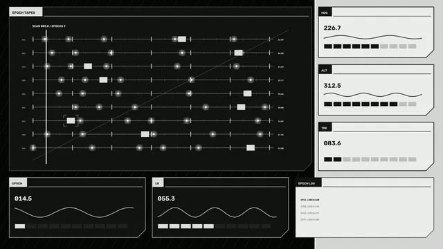 Monochrome data grid with luminous signal points — data interface wallpaper at 3840x2160