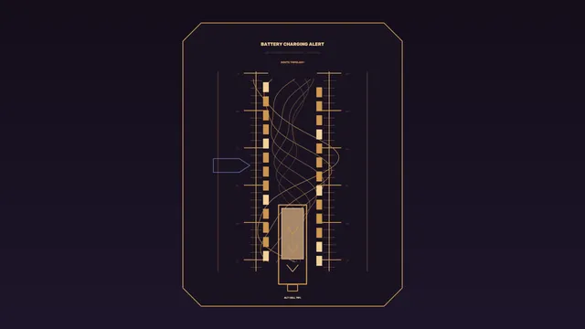 Battery charging alert in amber linework — battery charging wallpaper at 3840x2160