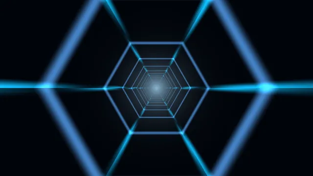 Blue hexagonal tunnel through black space — hexagonal tunnel wallpaper at 3840x2160