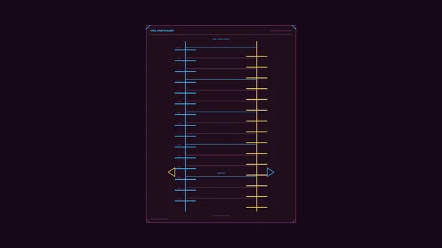 Civil rights alert diagram in neon linework — civil rights wallpaper at 3840x2160