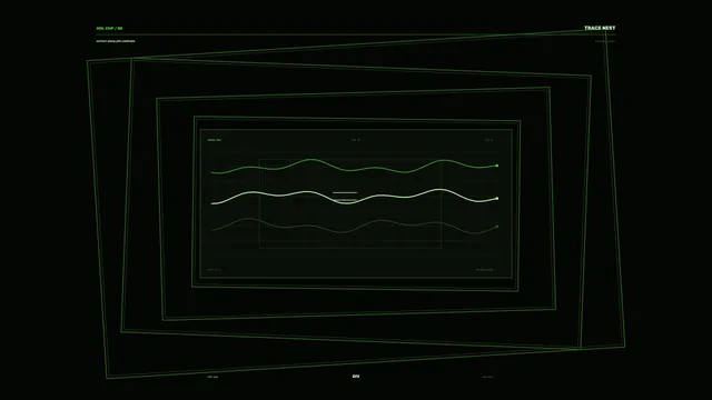 Green waveform grid in layered geometric frames — green wallpaper at 3840x2160
