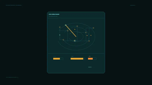 Civic shield radar with orbital signal geometry — radar wallpaper at 3840x2160