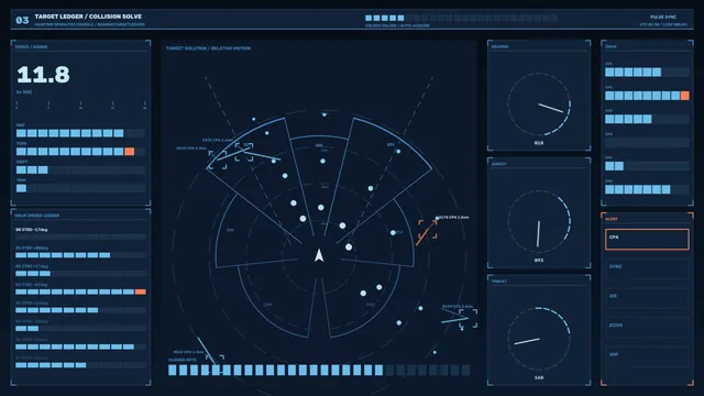 Maritime collision radar in blue interface light — maritime interface wallpaper at 3840x2160