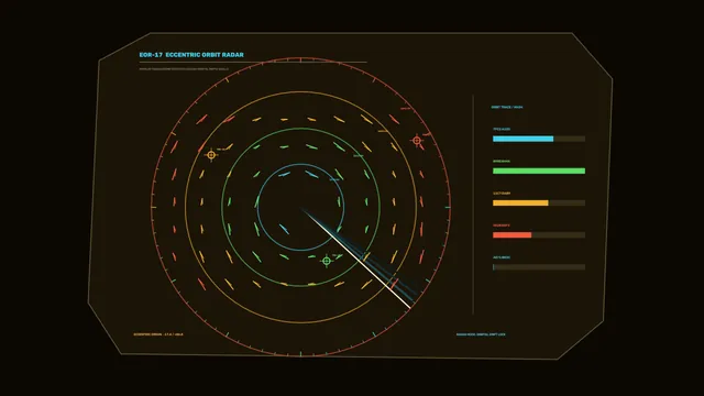 Eccentric orbit radar in concentric color rings — radar diagram wallpaper at 3840x2160