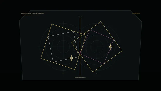 Geometric alignment diagram in amber and violet — geometric diagram wallpaper at 3840x2160