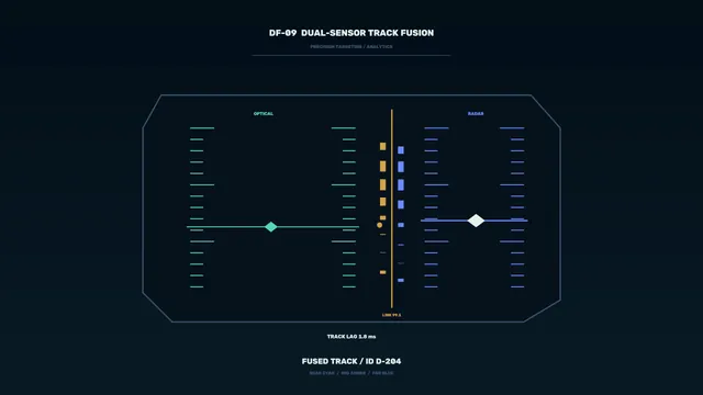 Dual-sensor tracking diagram in cyan and blue — sensor diagram wallpaper at 3840x2160