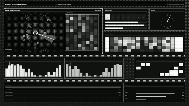 Monochrome Agent Activity Dashboard Interface — dashboard wallpaper at 3840x2160