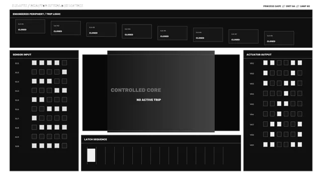 Monochrome Reactor Interlock Control Matrix — control interface wallpaper at 3840x2160