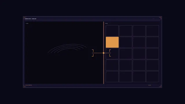 Geodetic split interface in violet and amber — geodetic interface wallpaper at 3840x2160