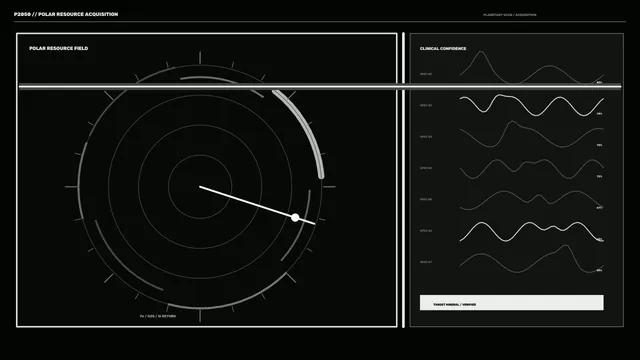 Polar resource field with concentric signal rings — technical diagram wallpaper at 3840x2160