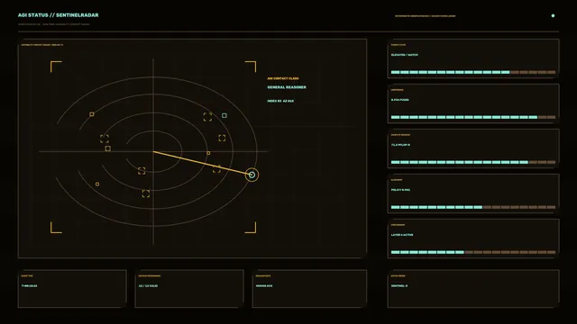Sentinel radar interface with orbital targeting grid — radar interface wallpaper at 3840x2160