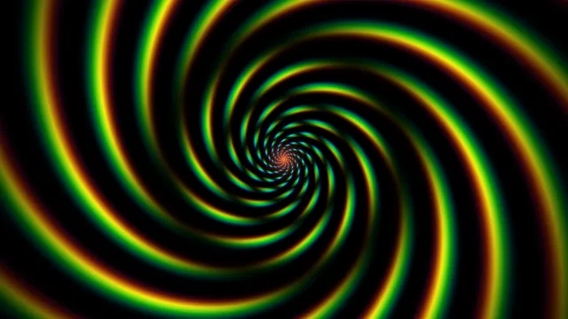 Neon spiral rings across a field of black — spiral wallpaper at 3840x2160