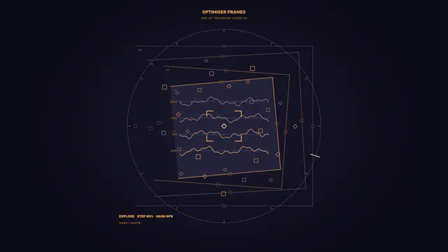Amber waveform geometry on a midnight field — abstract interface wallpaper at 3840x2160