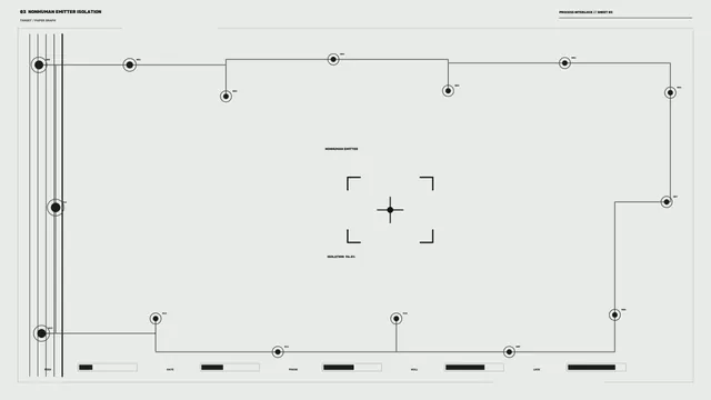 Minimal emitter isolation schematic in pale gray — technical schematic wallpaper at 3840x2160