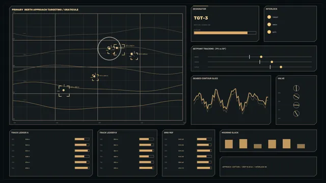 Dark nautical targeting dashboard with contour map — nautical dashboard wallpaper at 3840x2160