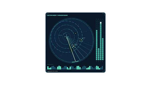 Mission radar interface in teal and midnight blue — mission radar wallpaper at 3840x2160