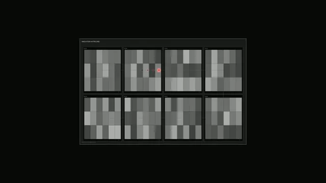 Monochrome innovation matrix with red pulse — innovation matrix wallpaper at 3840x2160