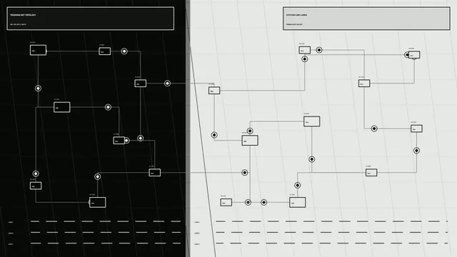 Split-tone orbital network diagram — network diagram wallpaper at 3840x2160