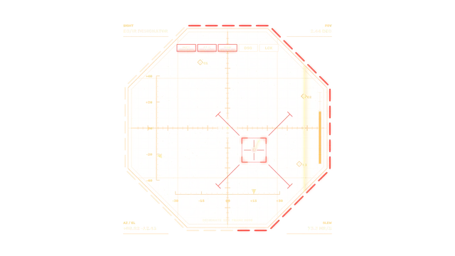 Orbital targeting grid in amber and red light — optical tracking wallpaper at 3840x2160